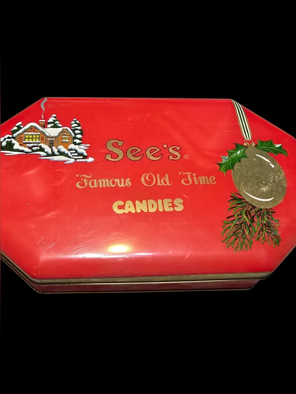 Vintage | See's Candies Red and Gold Holiday Candy Tin